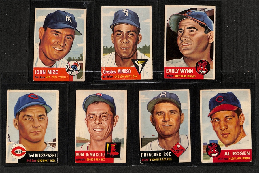 1953 Topps Near Complete Set (270 of 274 Cards - Missing 4 Listed Above) - 4 Beckett Raw Graded Cards w. Yogi Berra BVG 5, and Whitey Ford BVG 3