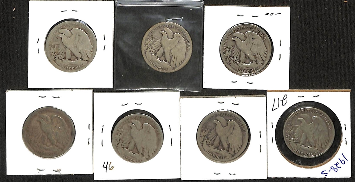 Lot of (7) Walking Liberty Silver Half Dollars from 1916 to 1928