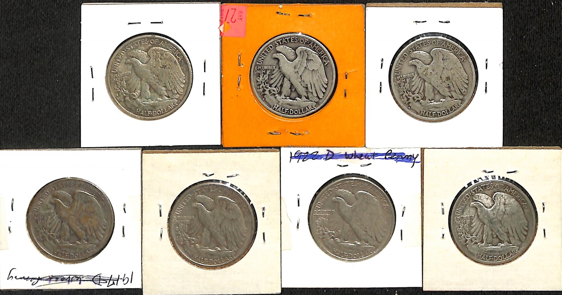Lot of (7) Walking Liberty Silver Half Dollars from 1935 to 1944