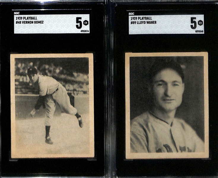 (5) 1939 Playball Cards w. Carl Hubbell (SGC 5), Rick Ferrell (SGC 6), Lefty Gomez (SGC 5),  Lloyd Waner (SGC 5), Charlie Keller (SGC 5), Chuck Klein (SGC 4) 