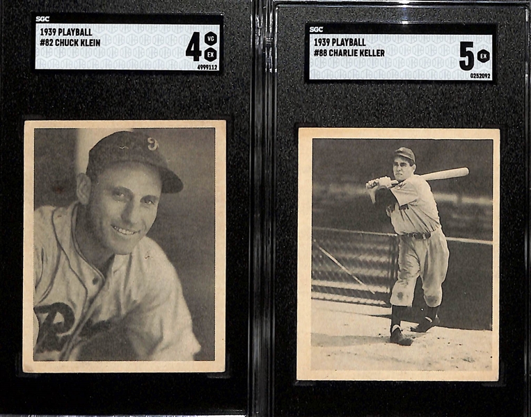 (5) 1939 Playball Cards w. Carl Hubbell (SGC 5), Rick Ferrell (SGC 6), Lefty Gomez (SGC 5),  Lloyd Waner (SGC 5), Charlie Keller (SGC 5), Chuck Klein (SGC 4) 