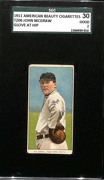 Rare 1911 T206 American Beauty Cigarettes John McGraw (HOF, Glove at Hip) Graded SGC 2