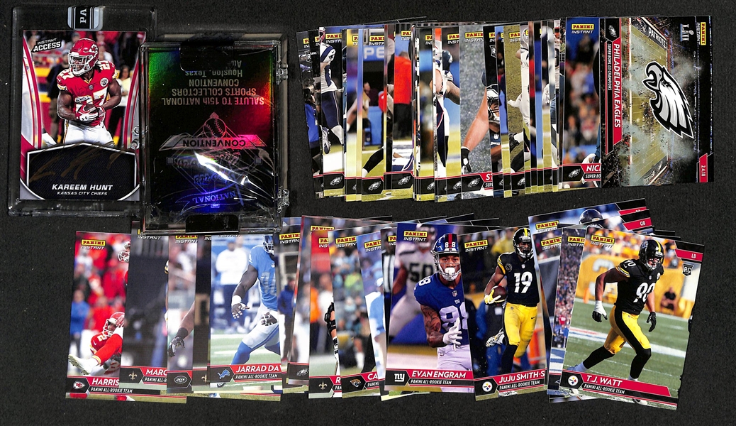 Lot of (3) Special Edition Sets - 2017 Panini Instant Eagles Superbowl Team Set (#/5714), 2017 Panini Instant All Rookie Team Set w. Kareem Hunt Auto, & 1994 National Convention Sealed 20-Card Set