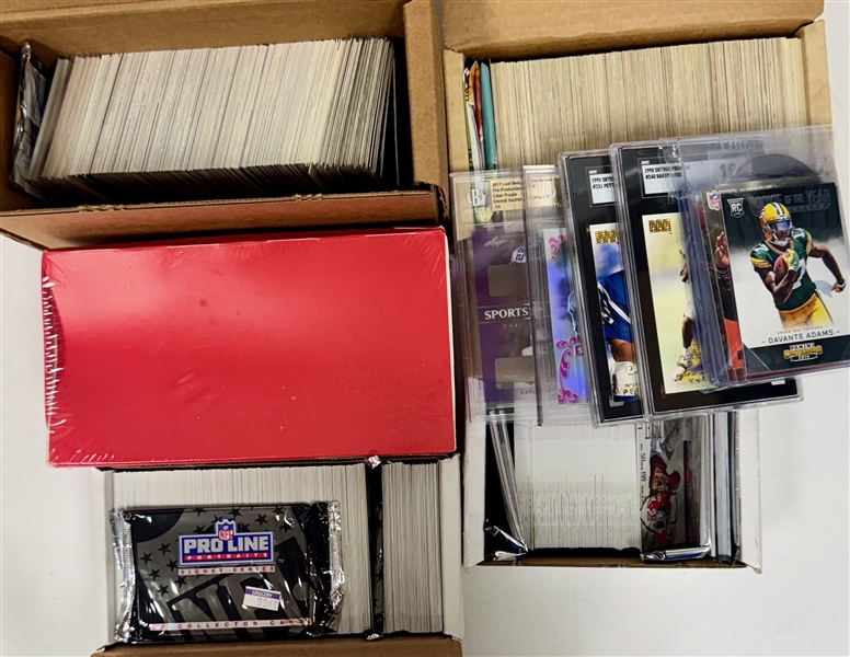 Football Card Lot w. 1998 Skybox Premium Randy Moss SGC 10 & 1998 Skybox Premium Peyton Manning Rookie, and (2) 1/1 2017 Leaf Proof Cards w. Emmitt Smith 