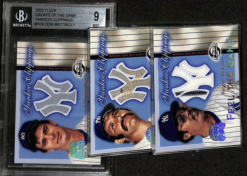 Lot of (3) 2000 Fleer Greats of the Game Yankees Clippings Cards w. Thurman Munson, Reggie Jackson, & Don Mattingly BGS 9