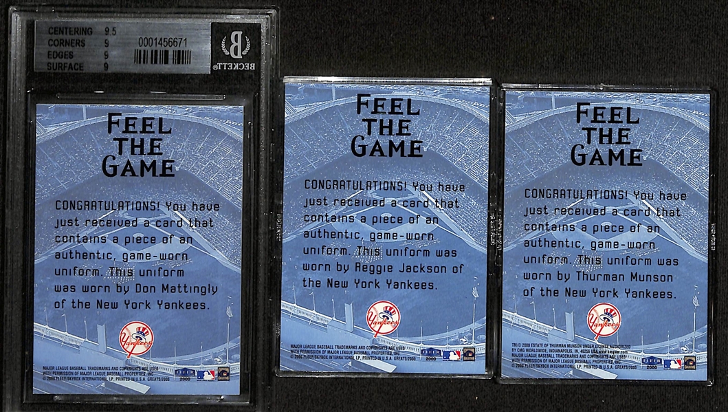 Lot of (3) 2000 Fleer Greats of the Game Yankees Clippings Cards w. Thurman Munson, Reggie Jackson, & Don Mattingly BGS 9