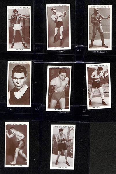 1938 Churchman's Boxing Personalities Complete 50 Card Set w. Original Box w. Joe Lewis & Jack Dempsey