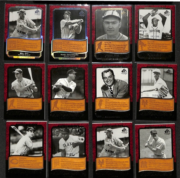 Lot of (14) 2003 SP Legendary Cuts Bat/Jersey Cards w. Johnny Bench, & (150+) Additional 2003 Legendary Cuts Commemorative Relic Cards