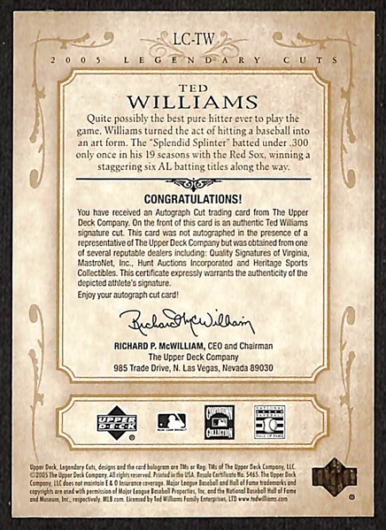 2005 Upper Deck SP Ted Williams Legendary Cuts Autograph Card #8/9