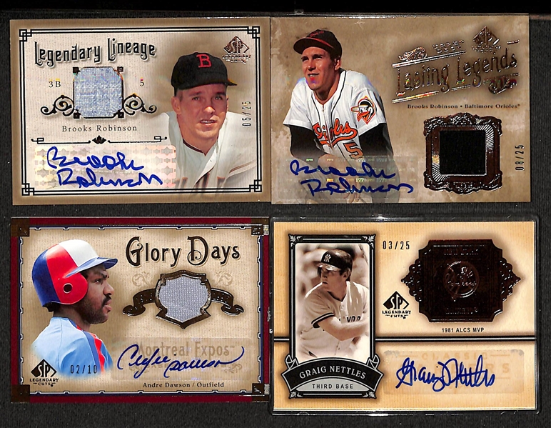 Lot of (9) 2005 Upper Deck SP Legendary Cuts Autograph Cards w. (2) Brooks Robinson, Andre Dawson, +