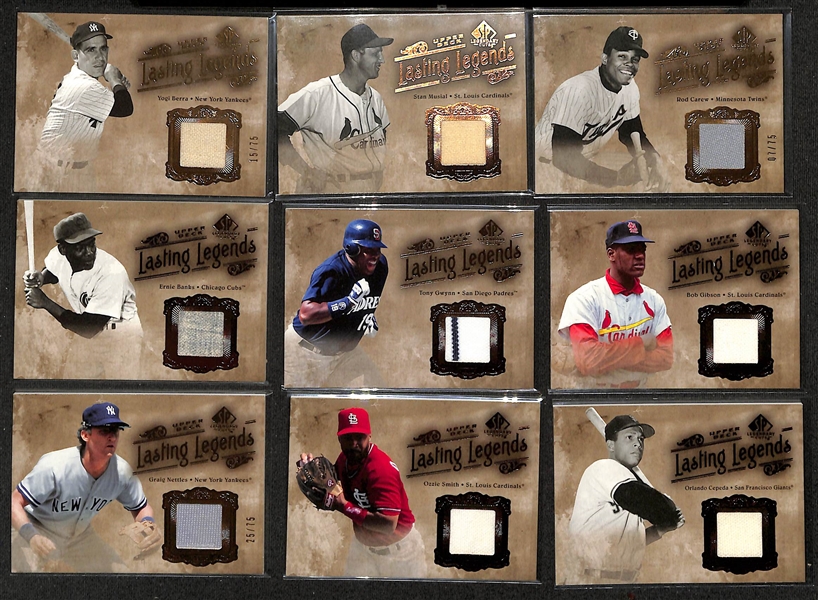 Lot of (30+) 2005 Upper Deck SP Legendary Cuts Lasting Legends & Glory Days Game-Used Jersey Cards w. Berra, Musial, Carew, Ryan, Gwynn, +