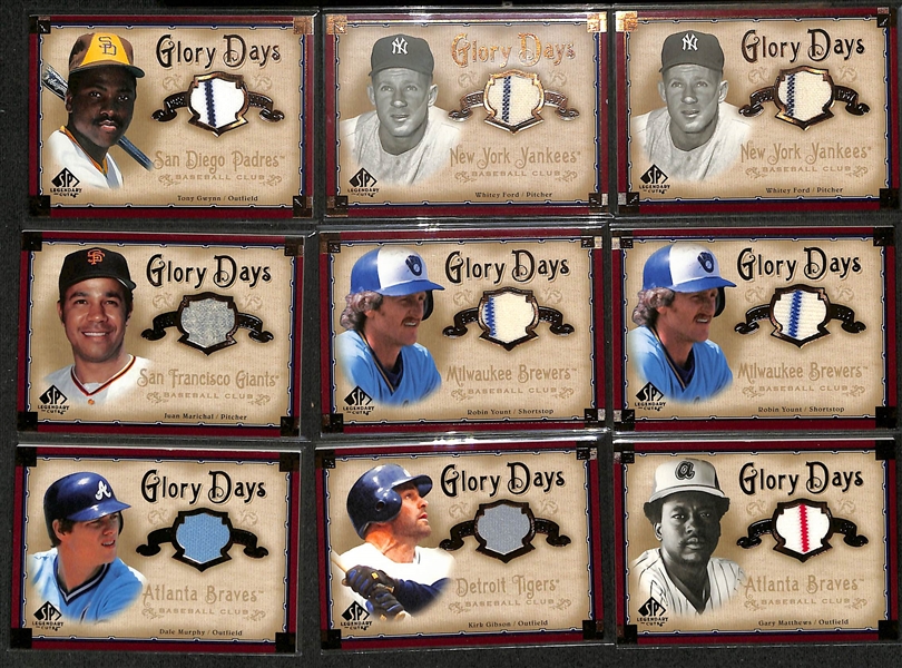 Lot of (30+) 2005 Upper Deck SP Legendary Cuts Lasting Legends & Glory Days Game-Used Jersey Cards w. Berra, Musial, Carew, Ryan, Gwynn, +