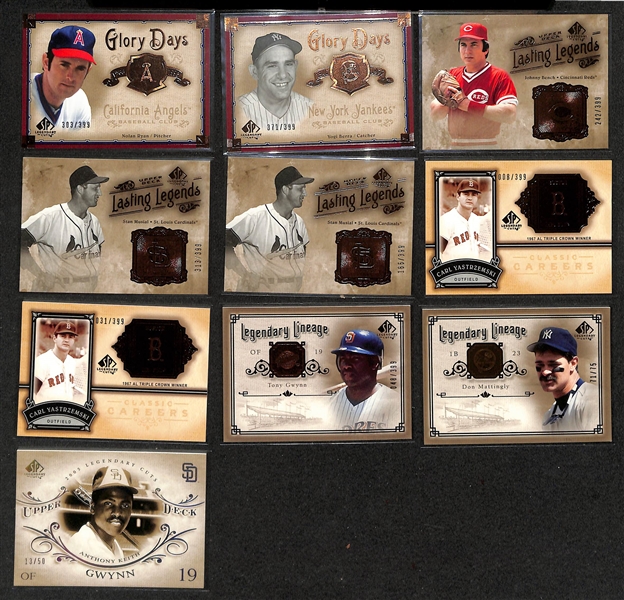 2005 Upper Deck SP Legendary Cuts Complete Base Set of 100 Cards w. (60+) Numbered Inserts of Ryan, Berra, Bench, (2) Musial, (2) Yastrzemski, (2) Gwynn, Mattingly, +