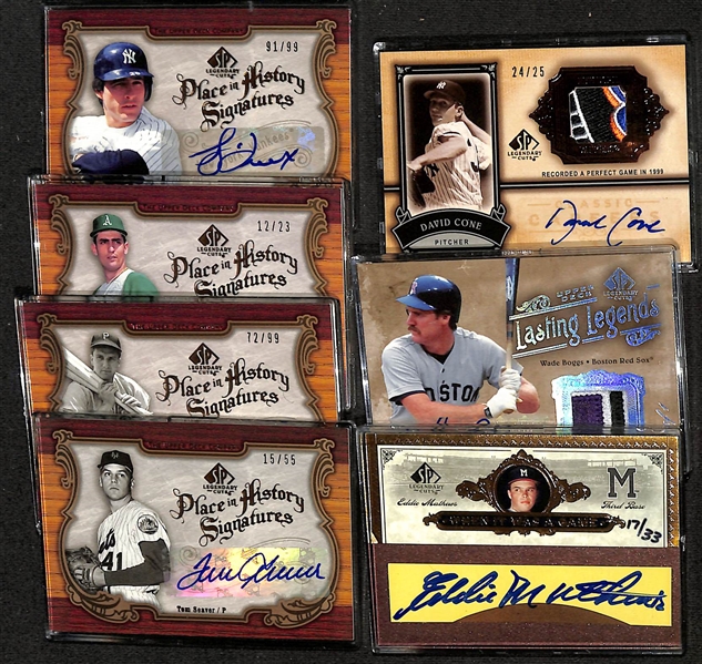 Lot of (9) 2006 Upper Deck SP Legendary Cuts Autograph Cards w. Eddie Mathews #/33, Tom Seaver #/55, Wade Boggs #1/1, +