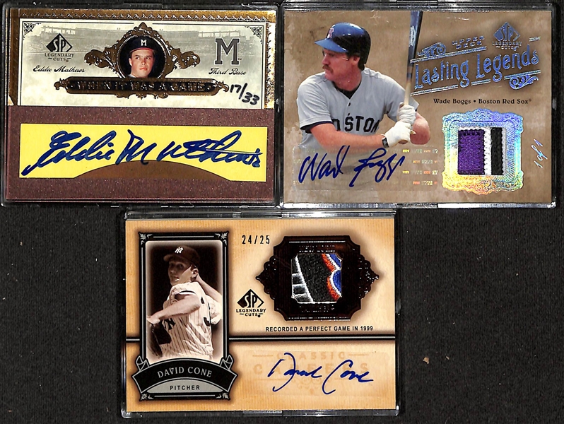 Lot of (9) 2006 Upper Deck SP Legendary Cuts Autograph Cards w. Eddie Mathews #/33, Tom Seaver #/55, Wade Boggs #1/1, +