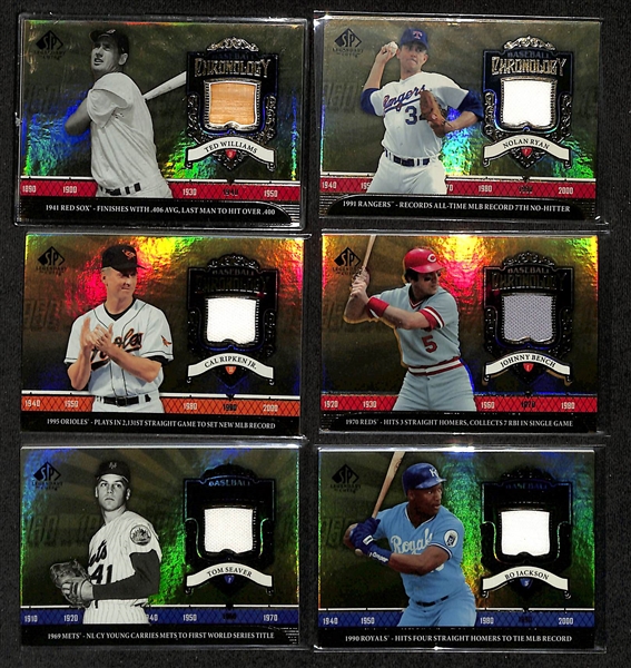Lot of (30) 2006 Upper Deck SP Legendary Cuts Game-Used Relic Cards w. Ted Williams, Nolan Ryan, +