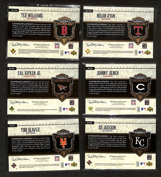 Lot of (30) 2006 Upper Deck SP Legendary Cuts Game-Used Relic Cards w. Ted Williams, Nolan Ryan, +