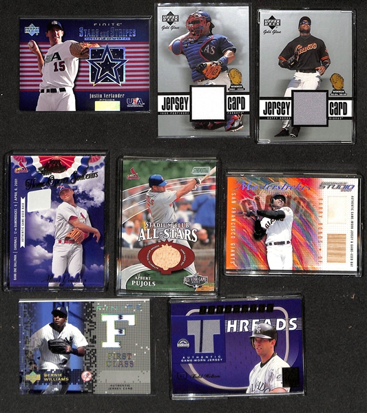Lot of (25+) Baseball Relic/Insert/Numbered Cards w. 2003 Upper Deck Finite Stars & Stripes Justin Verlander Jersey Card