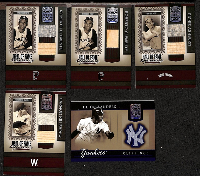 Lot of (15) 2005 Donruss Greats Game Worn/Used Baseball Cards w. Roberto Clemente Jersey Bat Card