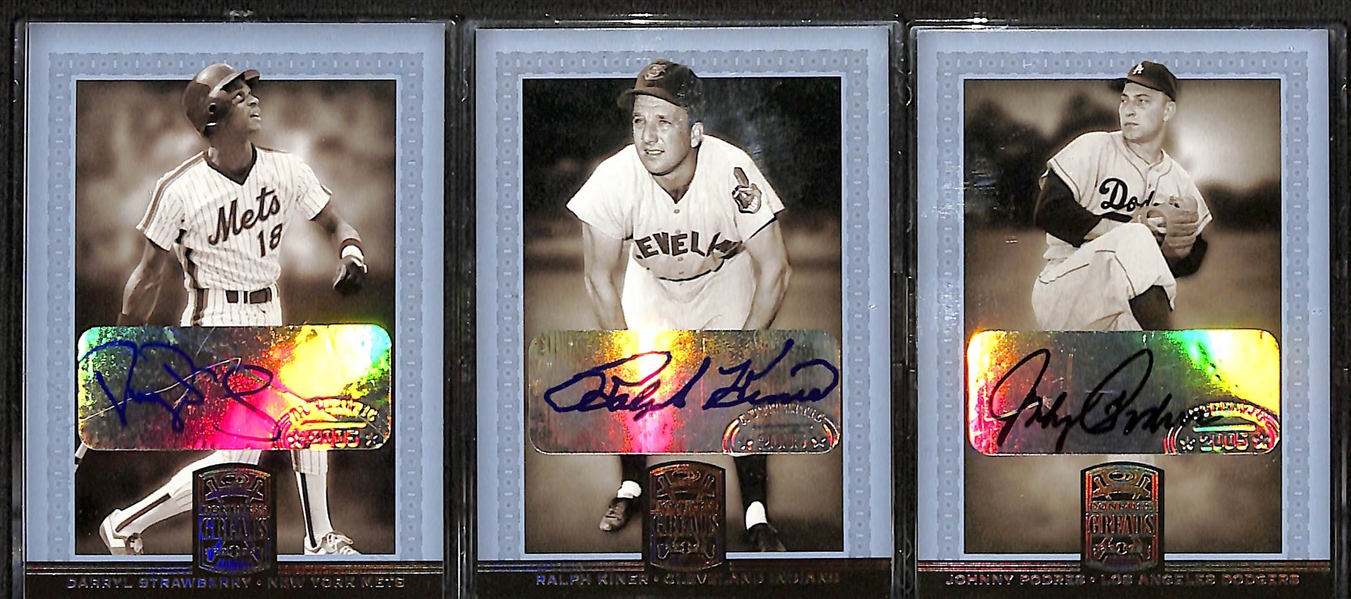 2005 Donruss Greats Baseball (150) Card Complete Set plus Inserts and 10 Autos inc. Johnny Podres, Ralph Kiner, Darryl Strawberry
