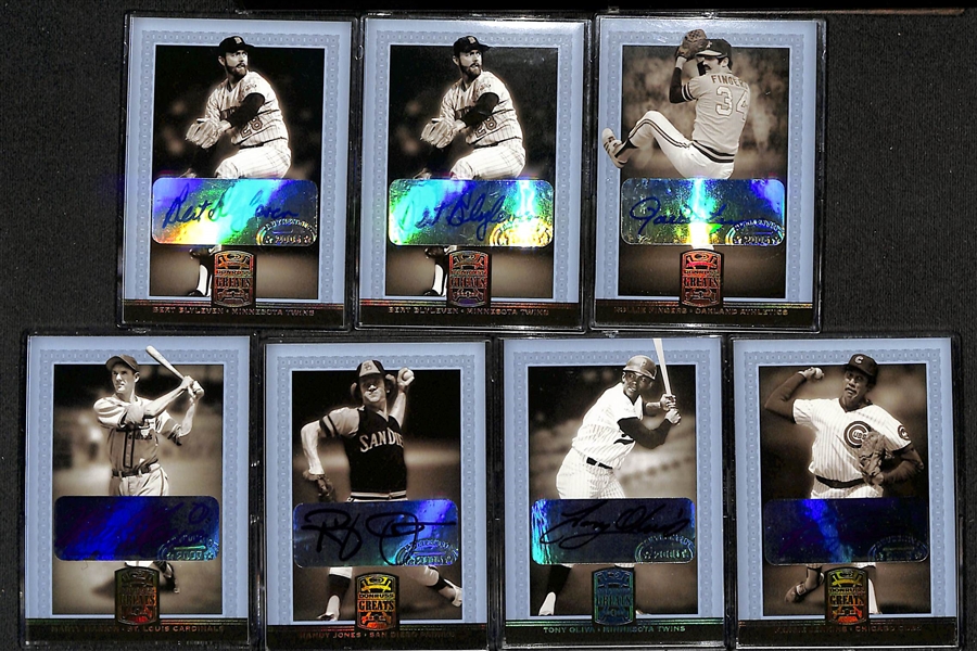 2005 Donruss Greats Baseball (150) Card Complete Set plus Inserts and 10 Autos inc. Johnny Podres, Ralph Kiner, Darryl Strawberry