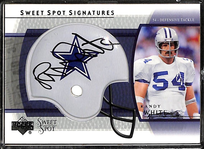 Lot of (140)+ 2004 UD Sweet Spot Football Cards Plus a 2005 Topps 50th Anniversary Football Complete Set w. Tom Brady, Aaron Rodgers RC and Randy White Auto