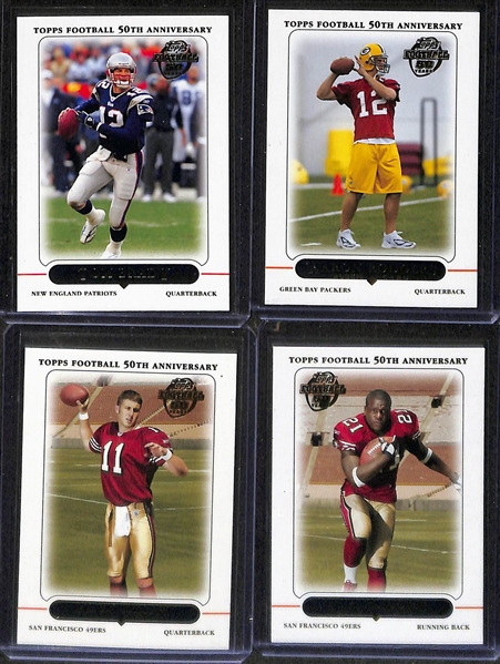 Lot of (140)+ 2004 UD Sweet Spot Football Cards Plus a 2005 Topps 50th Anniversary Football Complete Set w. Tom Brady, Aaron Rodgers RC and Randy White Auto