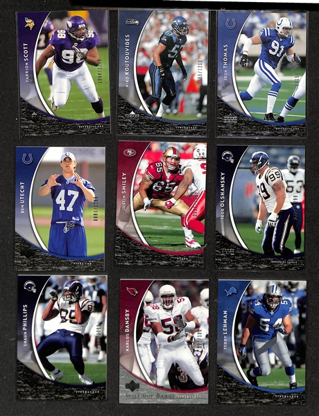 Lot of (140)+ 2004 UD Sweet Spot Football Cards Plus a 2005 Topps 50th Anniversary Football Complete Set w. Tom Brady, Aaron Rodgers RC and Randy White Auto