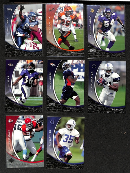 Lot of (140)+ 2004 UD Sweet Spot Football Cards Plus a 2005 Topps 50th Anniversary Football Complete Set w. Tom Brady, Aaron Rodgers RC and Randy White Auto