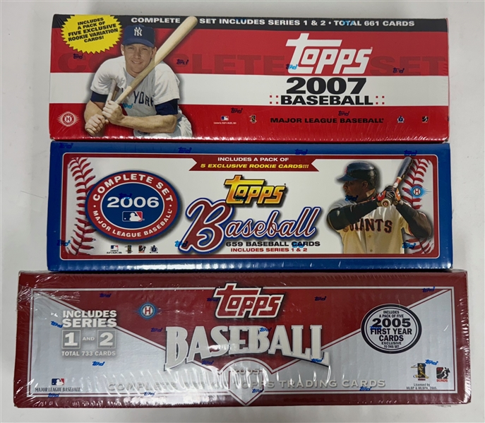 Lot of (3) Factory-Sealed Topps Baseball Complete Sets - 2005, 2006, & 2007 Complete Sets w. Justin Verlander RC 