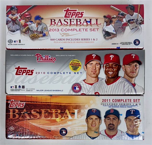 (3) Topps Baseball Complete Sets - 2010, 2011 (Factory Sealed) & 2013 - w. Buster Posey RC