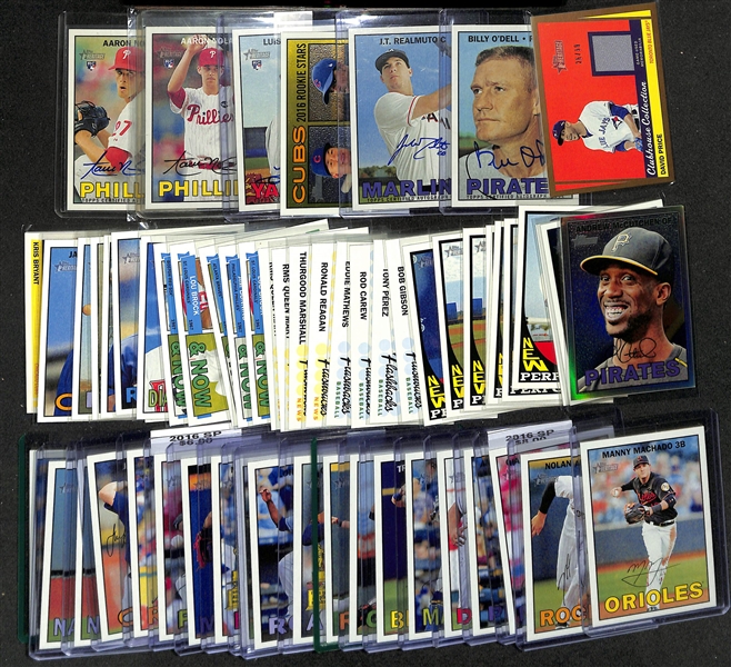 Lot of (58) 2016 Topps Heritage Cards (4 autographs, 2 relic/memorabilia cards, 21 in-action short-print variations, and more) w. Aaron Nola In-Action + Autograph RC
