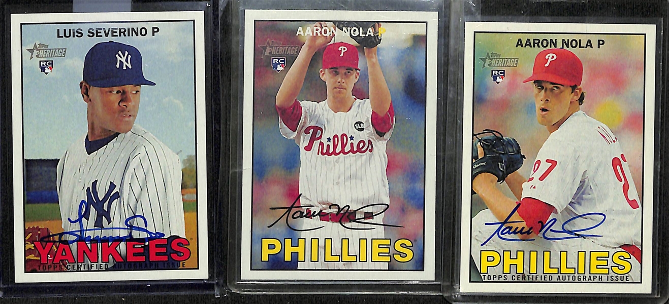 Lot of (58) 2016 Topps Heritage Cards (4 autographs, 2 relic/memorabilia cards, 21 in-action short-print variations, and more) w. Aaron Nola In-Action + Autograph RC