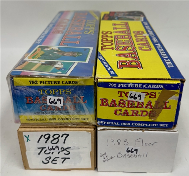 Lot of (4) Complete Baseball Card Sets - Fleer 1983 w. Stickers, Topps 1986, Topps 1987, & Sealed Topps 1989