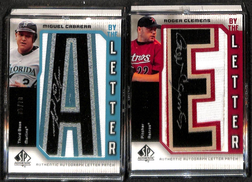 Lot of (5) 2006 SP Authentic By The Letter Numbered Autograph Patch Cards w. Cabrera, Clemens, Mauer, Hernandez, Hudson