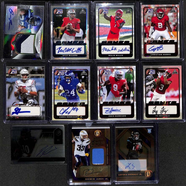 Large Collection (3-Row Box) of Modern Football Cards w. 20 Autographs, Inserts (Inc. Gold Label Mahomes Insert #/25, Rookies  (Barkley, J. Allen, L. Jackson, +)