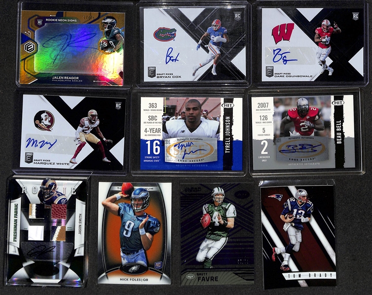 Large Collection (3-Row Box) of Modern Football Cards w. 20 Autographs, Inserts (Inc. Gold Label Mahomes Insert #/25, Rookies  (Barkley, J. Allen, L. Jackson, +)