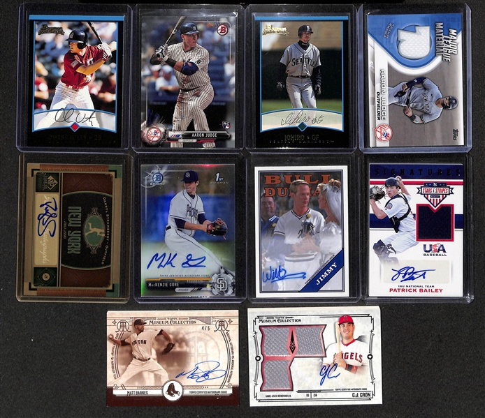 Large Collection (5-Row Box) of Modern Baseball Cards w. 80+ Autographs (Inc. Strawberry, M. Gore), Inserts, Rookies  (Ichiro, Judge, Utley), Relics, +