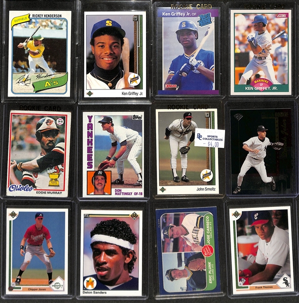 Baseball Card Lot (2-Row Box) w. 150+ Rookie Cards (1978-1990s) Inc. Rickey Henderson, Eddie Murray, Ken Griffey Jr. , +