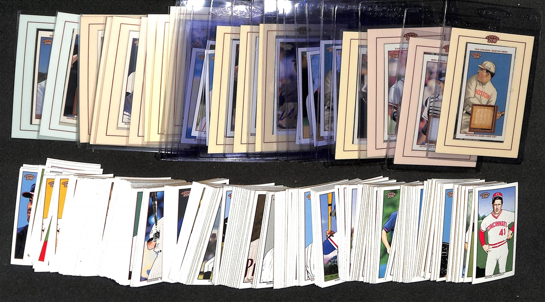 (200+) 2002 Topps T206 Mini Cards w. (16) Bat or Jersey Relics (Inc. Tris Speaker, Piazza, Bonds, Chipper Jones, +) & (3) Autographs (Inc. M. Ordonez)