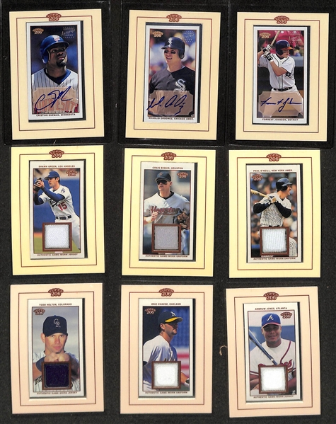 (200+) 2002 Topps T206 Mini Cards w. (16) Bat or Jersey Relics (Inc. Tris Speaker, Piazza, Bonds, Chipper Jones, +) & (3) Autographs (Inc. M. Ordonez)