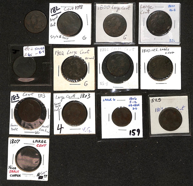 Lot of (12) 1798-1807 Draped Bust Large Cents & (1) 1794 Liberty Cap Large Cent