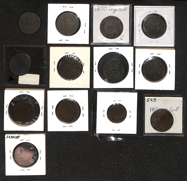 Lot of (12) 1798-1807 Draped Bust Large Cents & (1) 1794 Liberty Cap Large Cent