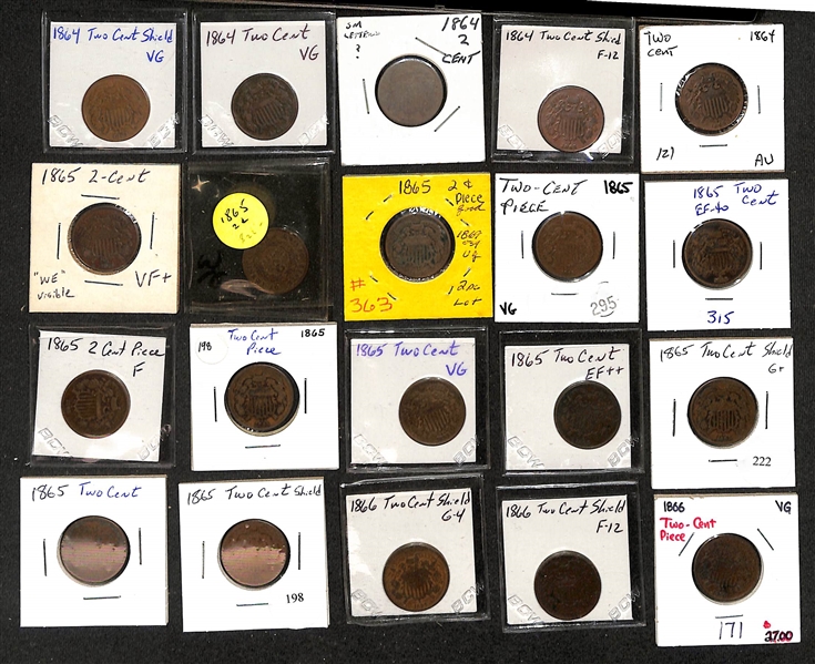 Lot of (43) 1864-1871 Two-Cent Pieces