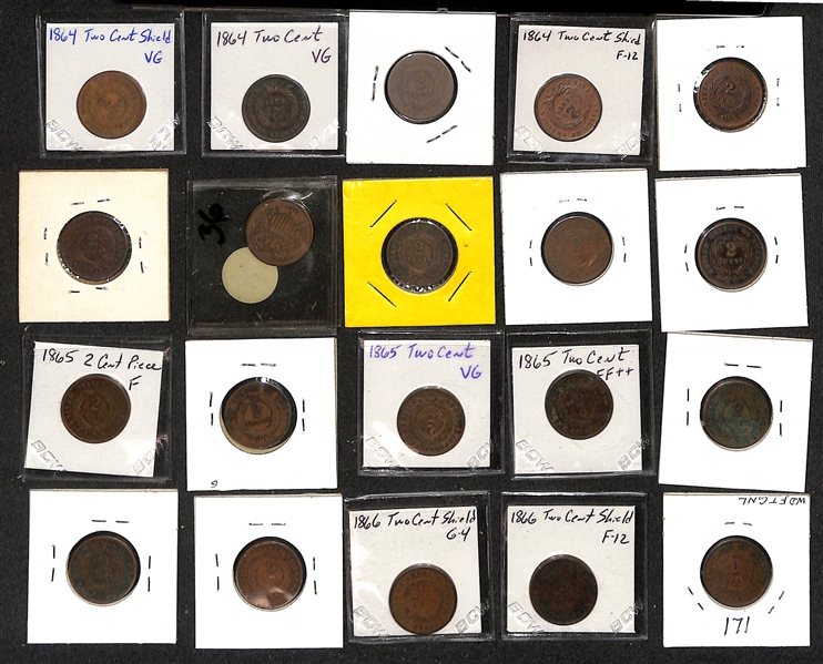 Lot of (43) 1864-1871 Two-Cent Pieces
