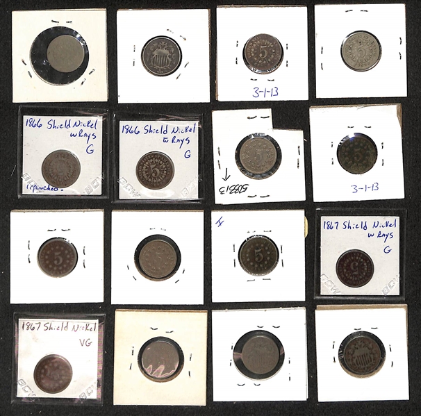 Lot of (33) 1866-1883 Shield Nickels