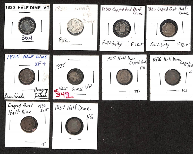 Lot of (10) 1830-1837 Silver Capped Bust Half Dimes