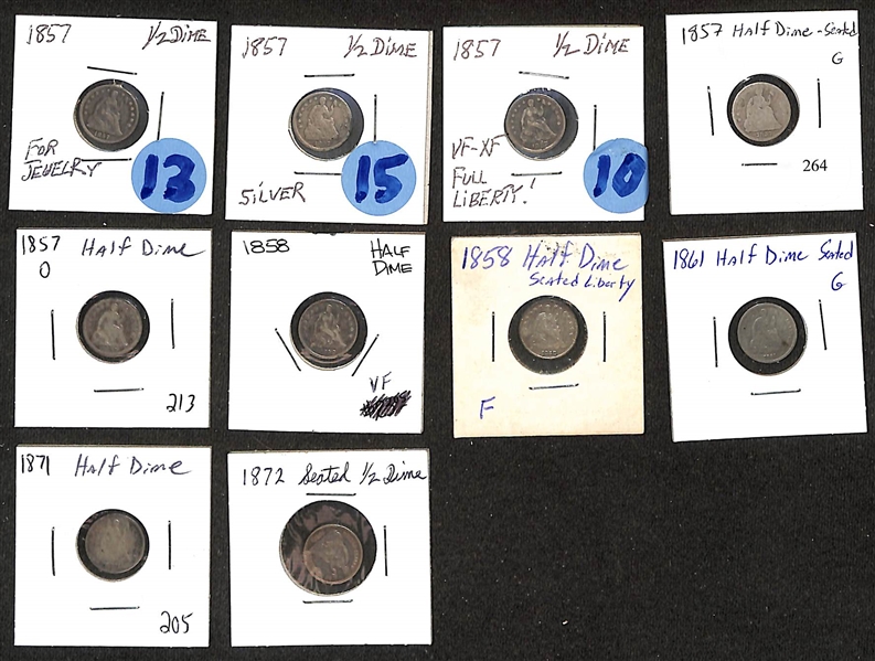 Lot of (25) 1837-1872 Silver Liberty Seated Half Dimes
