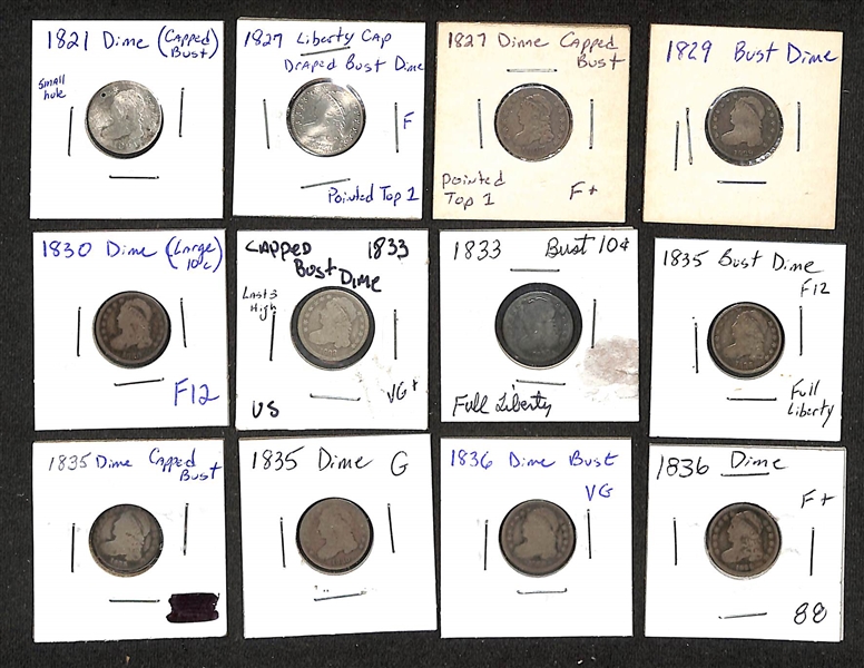 Lot of (12) 1821-1836 Silver Capped Bust Dimes