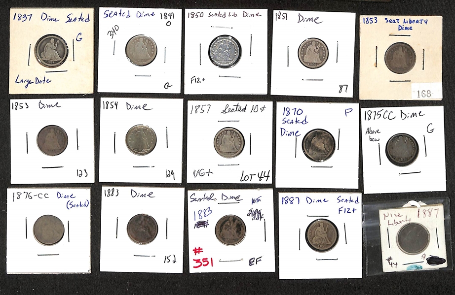 Lot of (25) 1837-1891 Silver Liberty Seated Dimes